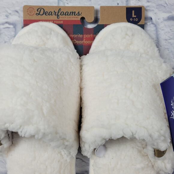 Dearfoams Lane Teddy Slide Memory Foam Slippers in Muslin size Large (9-10) - Picture 2 of 15